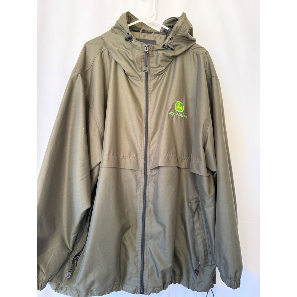 John Deere UltraClub Mens 2XL Hooded Windbreaker Jacket Green Full Zip 8908